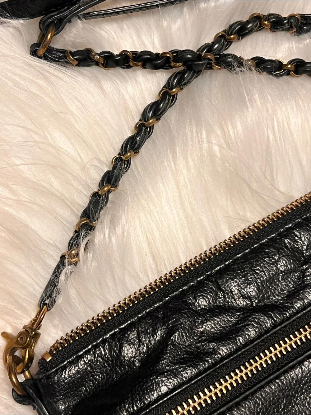 Elliott Lucca  Messina 3-Zip Leather Black Leather  with Gold-Tone crossbody bag